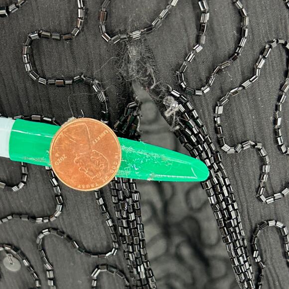 Vintage Y2K Scala Black Beaded Open Back Lattice Evening Gown - Picture 10 of 11